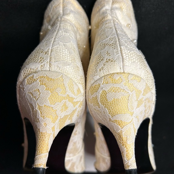 Vintage Aphrodite Heeled Bridal Boots with Lace custom hand beaded & sequined. - Picture 6 of 11